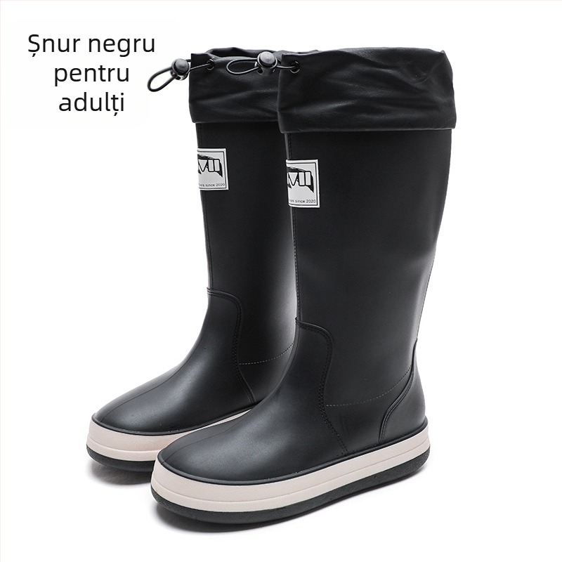 Cizme de ploaie, partea superioară din PVC, talpă plată, model monocrom, unisex