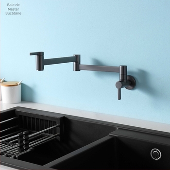 Robinet de bucătărie din cupru, montat pe perete, pliere, apă caldă și rece, rotație la 360°, model 2016