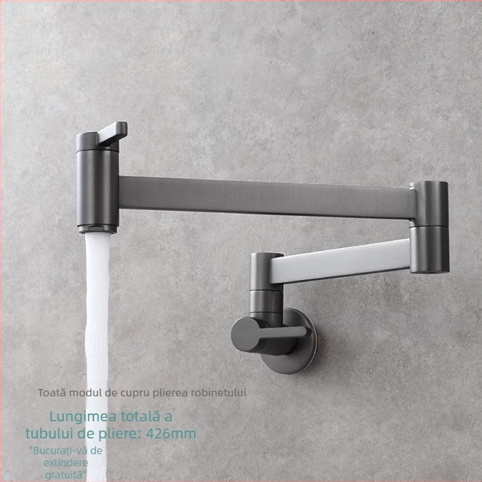 Robinet de bucătărie din cupru, montat pe perete, pliere, apă caldă și rece, rotație la 360°, model 2016