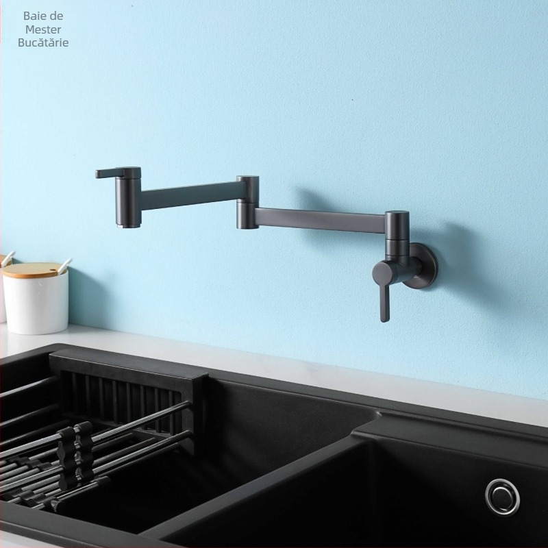 Robinet de bucătărie din cupru, montat pe perete, pliere, apă caldă și rece, rotație la 360°, model 2016