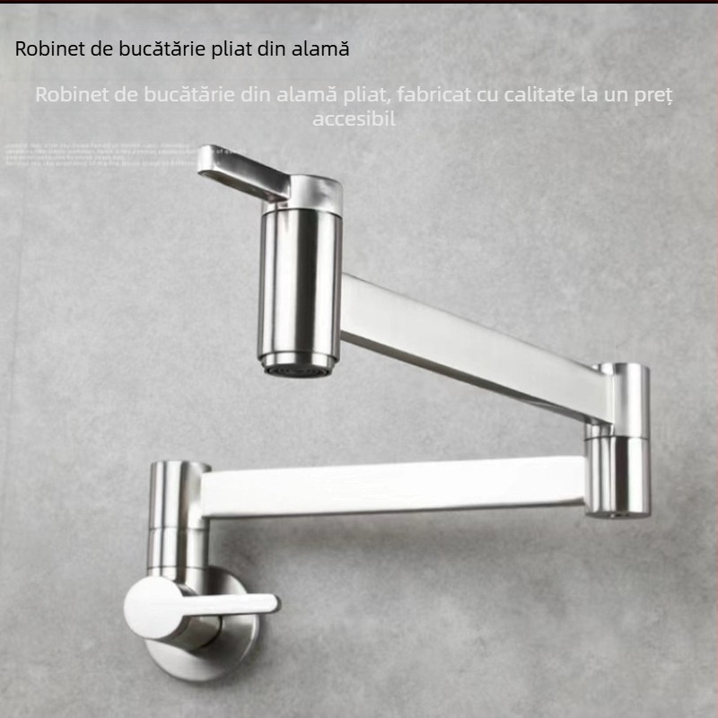 Robinet de bucătărie din cupru, montat pe perete, pliere, apă caldă și rece, rotație la 360°, model 2016