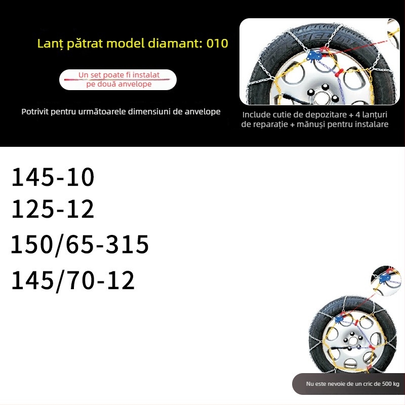 Lanț de zăpadă auto, model KN, 4 kg, pentru toate anvelopele auto, personalizare disponibilă