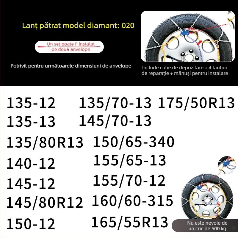 Lanț de zăpadă auto, model KN, 4 kg, pentru toate anvelopele auto, personalizare disponibilă