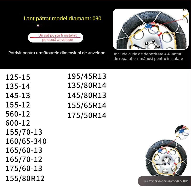 Lanț de zăpadă auto, model KN, 4 kg, pentru toate anvelopele auto, personalizare disponibilă