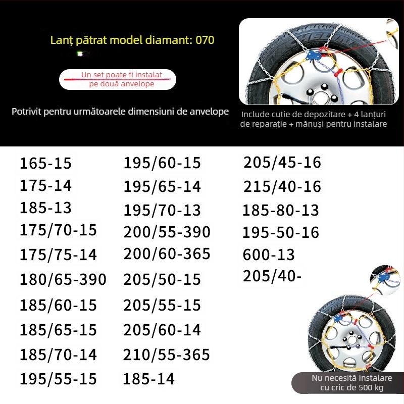 Lanț de zăpadă auto, model KN, 4 kg, pentru toate anvelopele auto, personalizare disponibilă