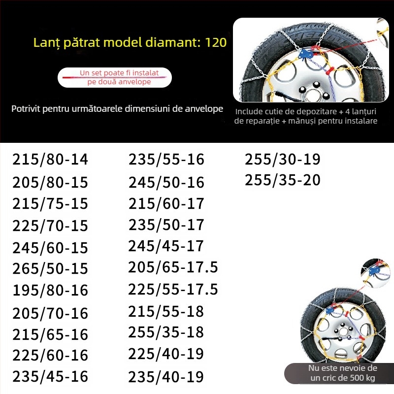 Lanț de zăpadă auto, model KN, 4 kg, pentru toate anvelopele auto, personalizare disponibilă