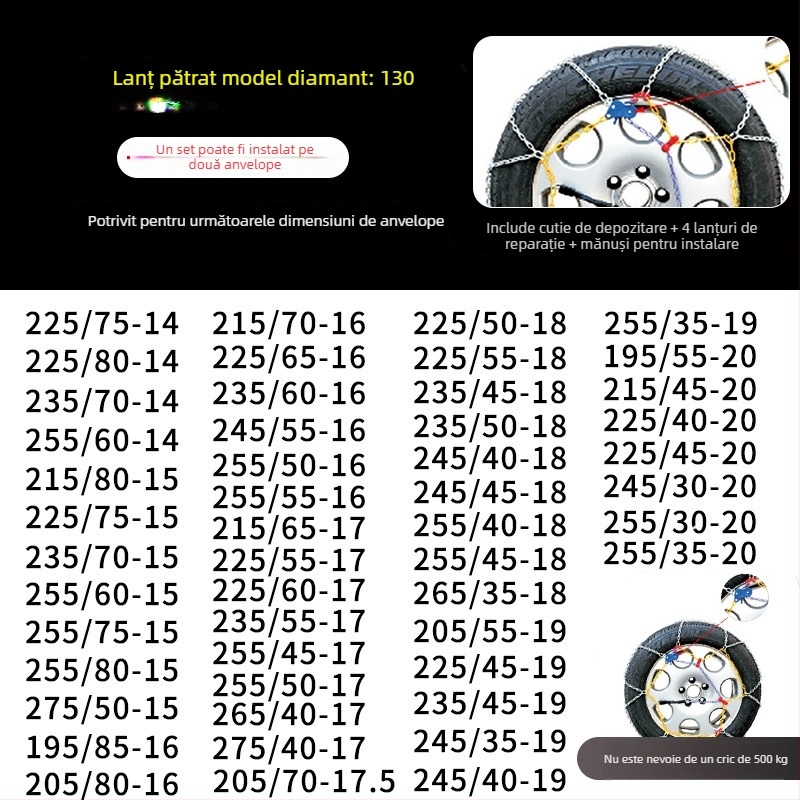 Lanț de zăpadă auto, model KN, 4 kg, pentru toate anvelopele auto, personalizare disponibilă