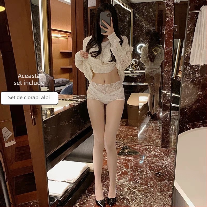 Colanți din nylon cu model floral dantelat, ultra-subțiri, 5D denier, fără cusături în zona inghinală