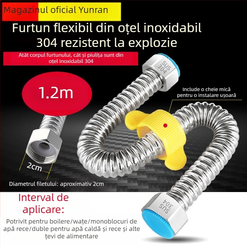 Conductă ondulată din oțel inoxidabil 304 pentru intrarea apei la boiler – presiune înaltă, rezistentă la căldură, certificat CUPC, model 1
