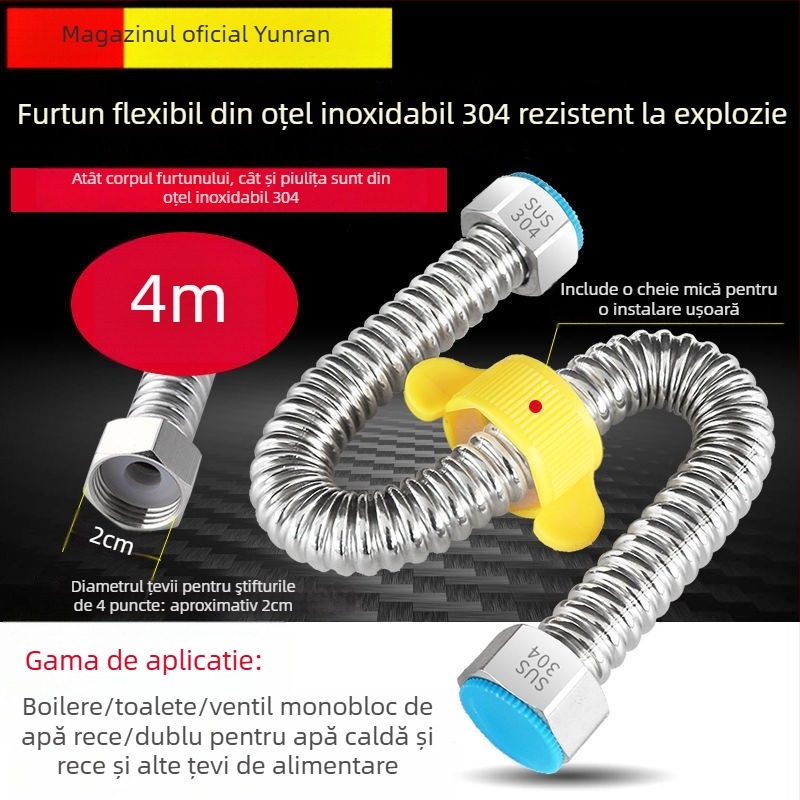 Conductă ondulată din oțel inoxidabil 304 pentru intrarea apei la boiler – presiune înaltă, rezistentă la căldură, certificat CUPC, model 1