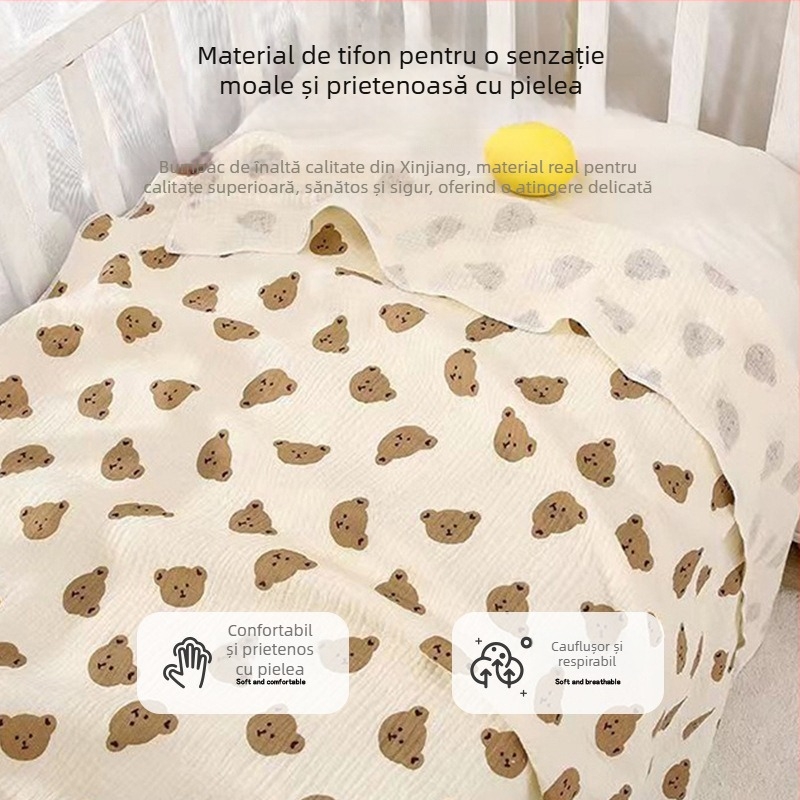 Pătură de înfășat din tifon pentru nou-născuți – imprimeu cu desene animate, 95% bumbac, pentru toate sezoanele