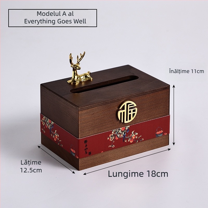 Cutie de șervețele din lemn cu spațiu pentru telecomandă — Stil Chinezesc Nou, Multifuncțional, Model 10029, pentru living și baie