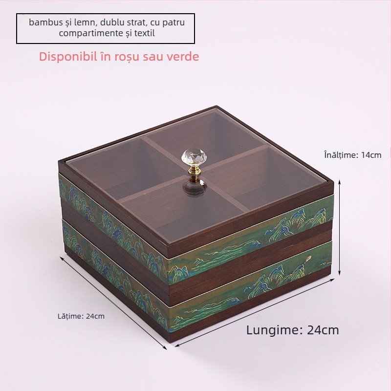 Cutie de șervețele din lemn cu spațiu pentru telecomandă — Stil Chinezesc Nou, Multifuncțional, Model 10029, pentru living și baie