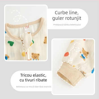 Sac de dormit pentru bebeluți, din bumbac 100%, țesătură și căptușeală din bumbac, subțire, pentru vară și primăvară, cu model desen animat, potrivit pentru 1–3 ani