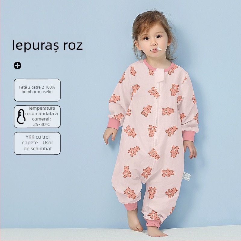 Sac de dormit pentru bebeluți, din bumbac 100%, țesătură și căptușeală din bumbac, subțire, pentru vară și primăvară, cu model desen animat, potrivit pentru 1–3 ani