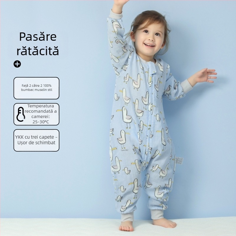 Sac de dormit pentru bebeluți, din bumbac 100%, țesătură și căptușeală din bumbac, subțire, pentru vară și primăvară, cu model desen animat, potrivit pentru 1–3 ani