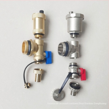 Distribuitor pentru încălzire prin podea, corp din cupru, conexiune filetata, robinet de aerisire automat, finisaj electroplacat, interval de funcționare 1-100°C