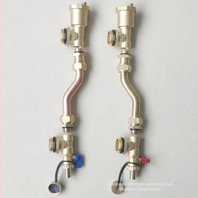 Distribuitor pentru încălzire prin podea, corp din cupru, conexiune filetata, robinet de aerisire automat, finisaj electroplacat, interval de funcționare 1-100°C
