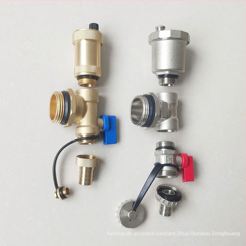 Distribuitor pentru încălzire prin podea, corp din cupru, conexiune filetata, robinet de aerisire automat, finisaj electroplacat, interval de funcționare 1-100°C