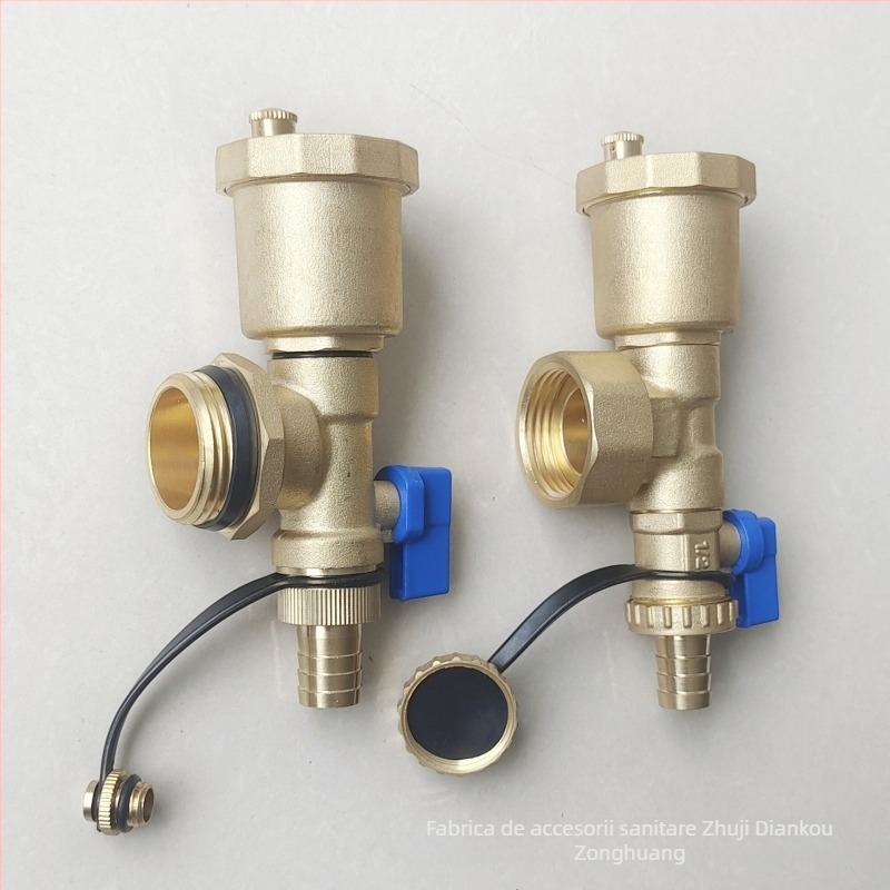 Distribuitor pentru încălzire prin podea, corp din cupru, conexiune filetata, robinet de aerisire automat, finisaj electroplacat, interval de funcționare 1-100°C