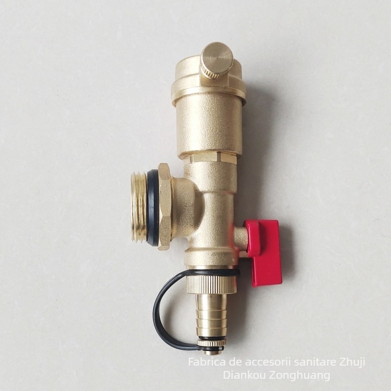 Distribuitor pentru încălzire prin podea, corp din cupru, conexiune filetata, robinet de aerisire automat, finisaj electroplacat, interval de funcționare 1-100°C