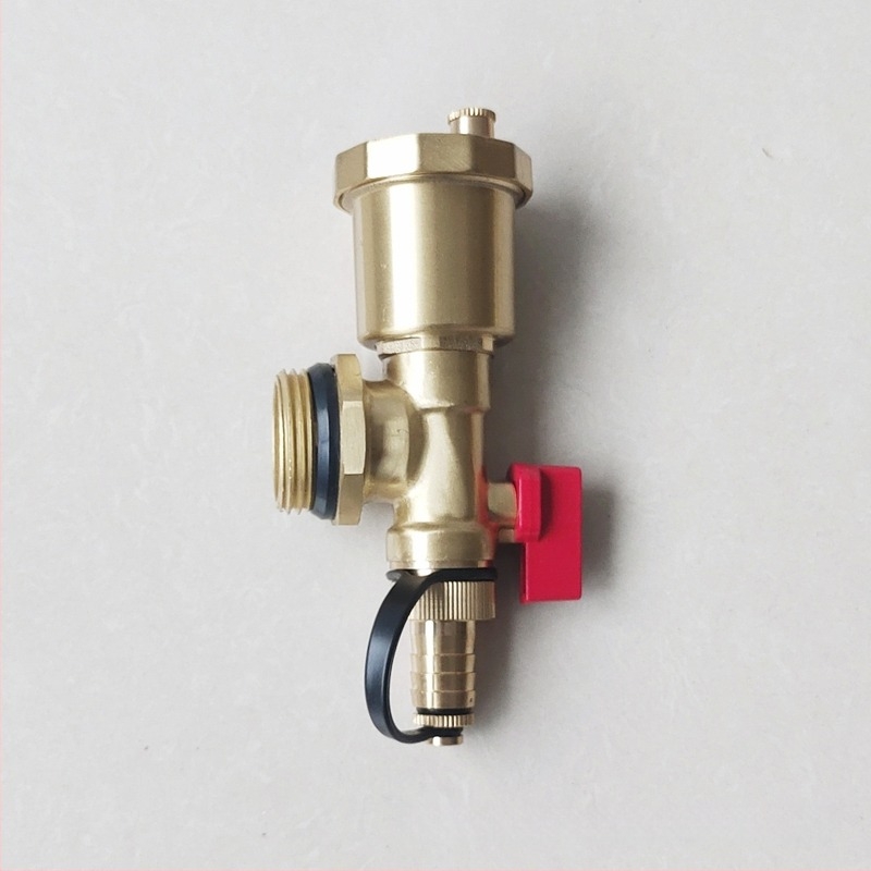 Distribuitor pentru încălzire prin podea, corp din cupru, conexiune filetata, robinet de aerisire automat, finisaj electroplacat, interval de funcționare 1-100°C