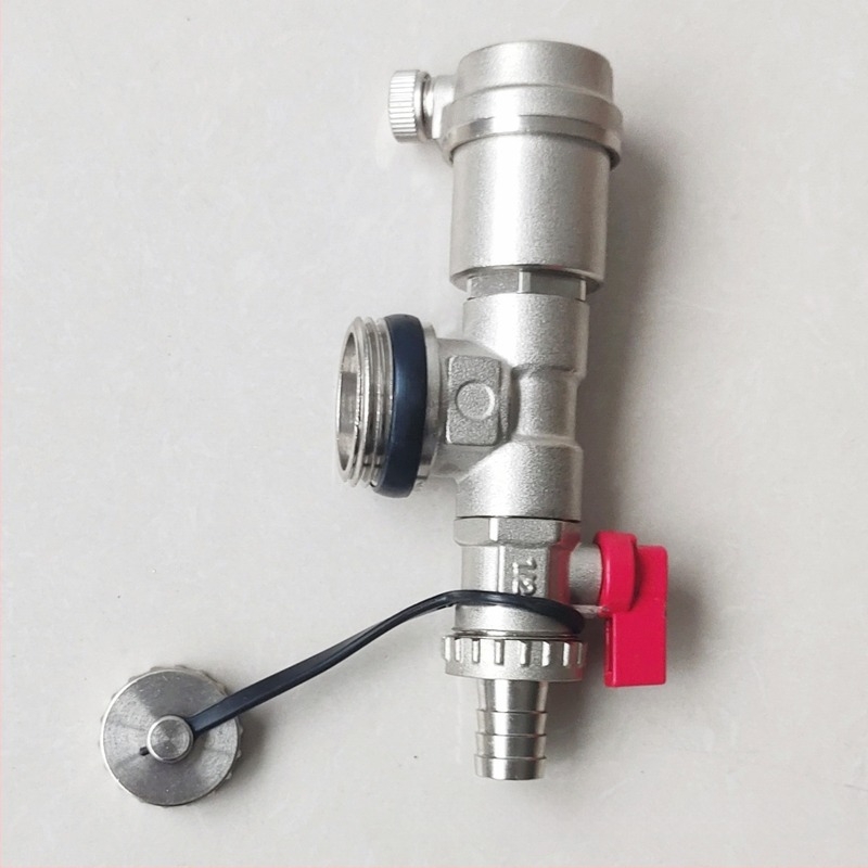 Distribuitor pentru încălzire prin podea, corp din cupru, conexiune filetata, robinet de aerisire automat, finisaj electroplacat, interval de funcționare 1-100°C