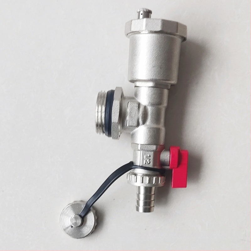 Distribuitor pentru încălzire prin podea, corp din cupru, conexiune filetata, robinet de aerisire automat, finisaj electroplacat, interval de funcționare 1-100°C