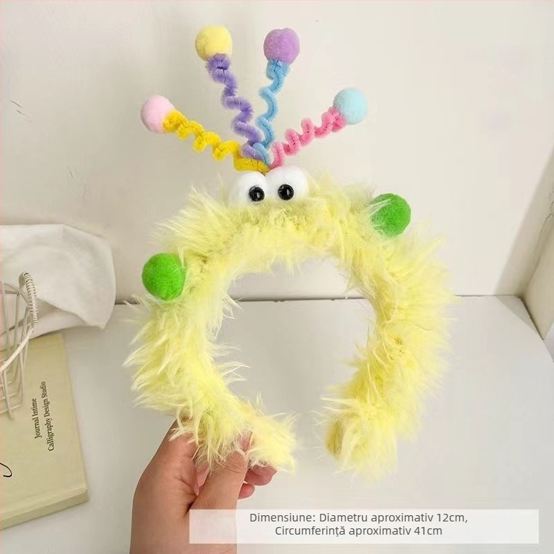 Bandă pentru păr din pluș – handmade, ochi mari, stil amuzant, accesorii pentru păr unisex