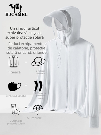Jachetă de protecție UV pentru bărbați, cu glugă, ușoară și respirabilă, cu margine detașabilă, UPF50+, din poliester