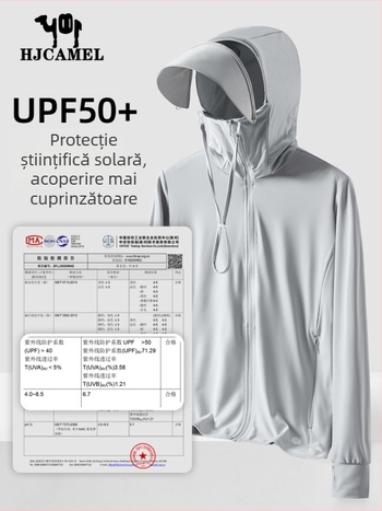 Jachetă de protecție UV pentru bărbați, cu glugă, ușoară și respirabilă, cu margine detașabilă, UPF50+, din poliester