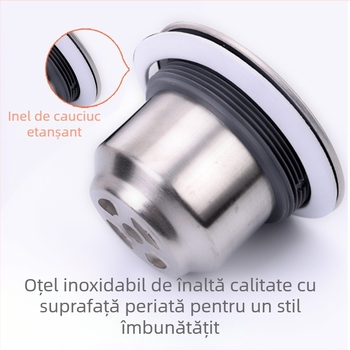 Ansamblu de scurgere pentru chiuveta din oțel inox, cu tragere în sus, stil minimalist modern, model: Kitchen Sink Steel Head