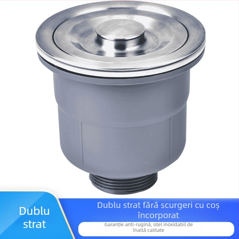 Ansamblu de scurgere pentru chiuveta din oțel inox, cu tragere în sus, stil minimalist modern, model: Kitchen Sink Steel Head