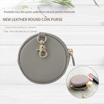 Portofel rotund din piele autentică, cu compartiment pentru căști, unisex, stil urban minimalist