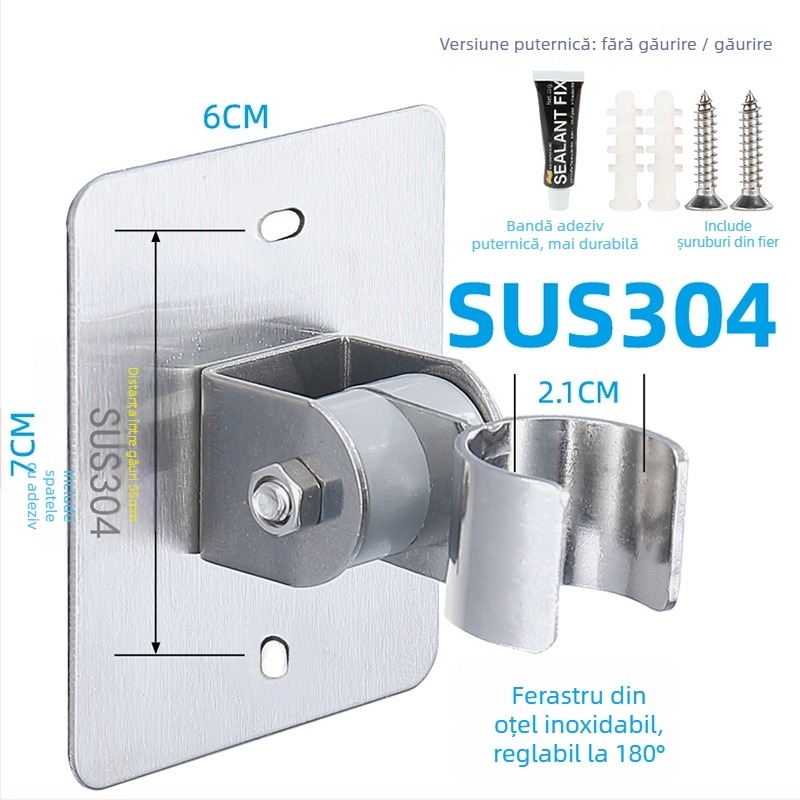 HZ388 Suport duș din oțel inoxidabil – montaj fără găuri, suport reglabil pentru capul de duș tip ploaie