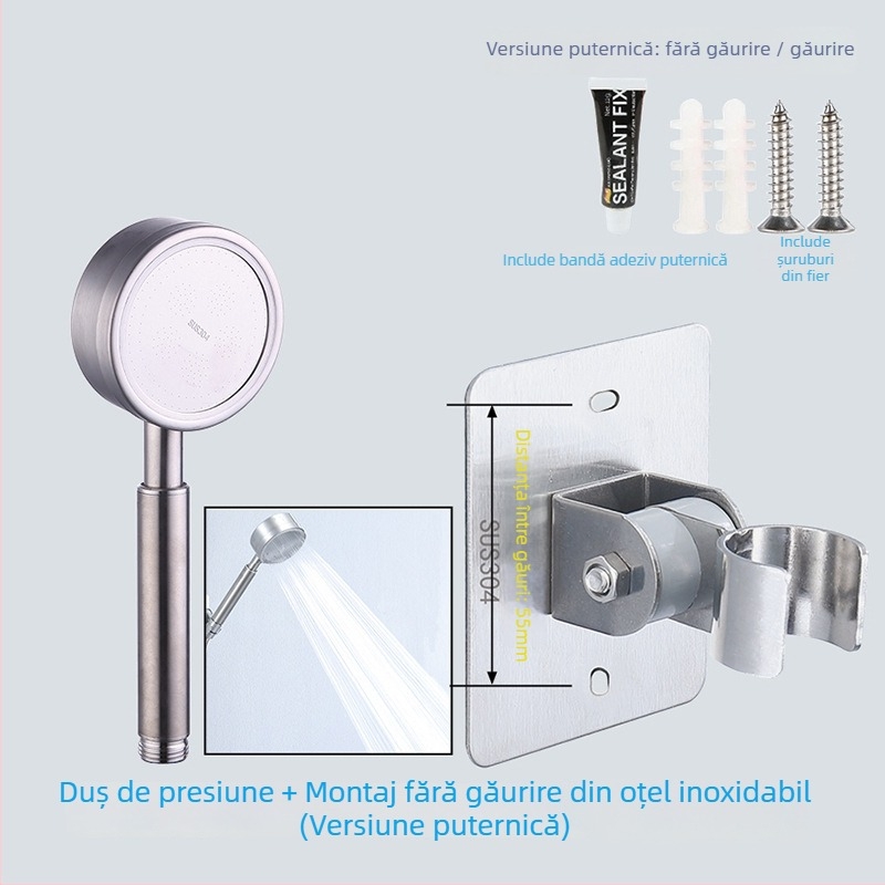 HZ388 Suport duș din oțel inoxidabil – montaj fără găuri, suport reglabil pentru capul de duș tip ploaie