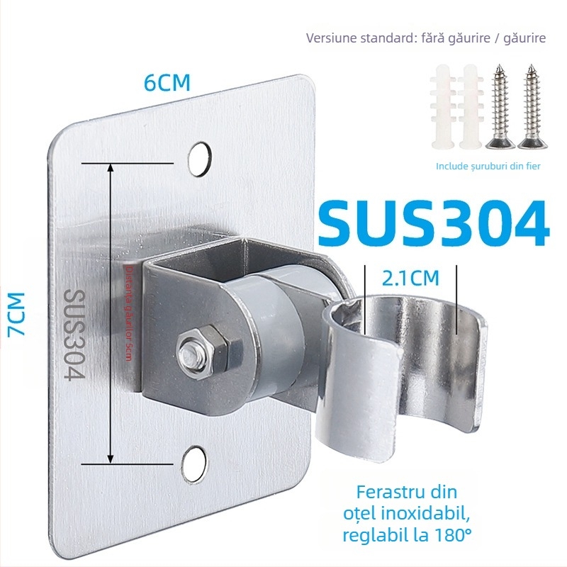 HZ388 Suport duș din oțel inoxidabil – montaj fără găuri, suport reglabil pentru capul de duș tip ploaie