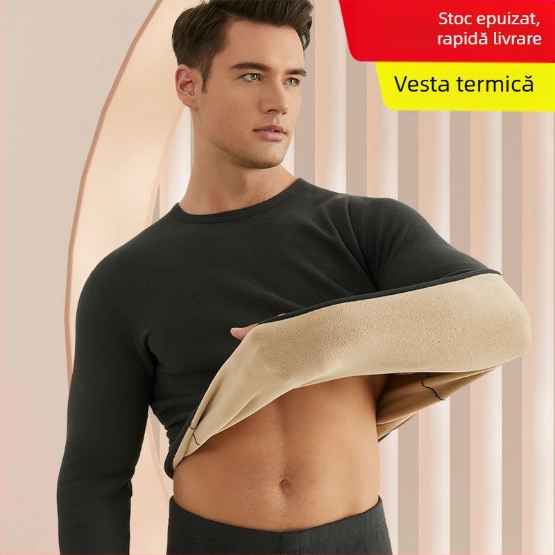 Set de lenjerie termică pentru bărbați, cu fleece din lână de miel, țesătură foarte groasă (501-600 g/m²), 90-95% acrilic, mâneci lungi, guler cu o singură linie