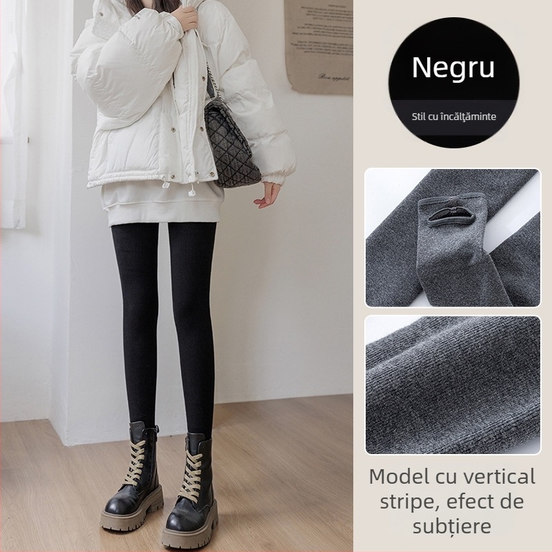 Colanți din bumbac cu fleece, talie înaltă, croială strânsă, textură rib, grosime medie