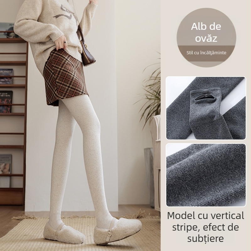 Colanți din bumbac cu fleece, talie înaltă, croială strânsă, textură rib, grosime medie