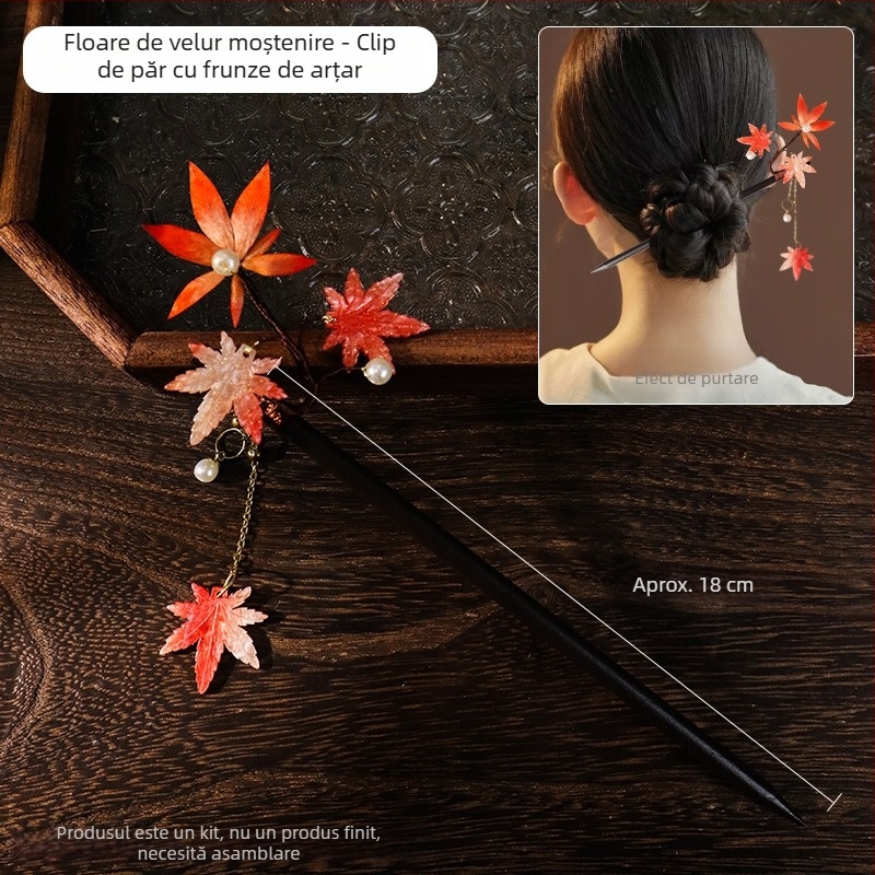 Clip de păr cu floare din velur — Set DIY de materiale, stil antic, aliaj, ambalat individual, primăvara 2025