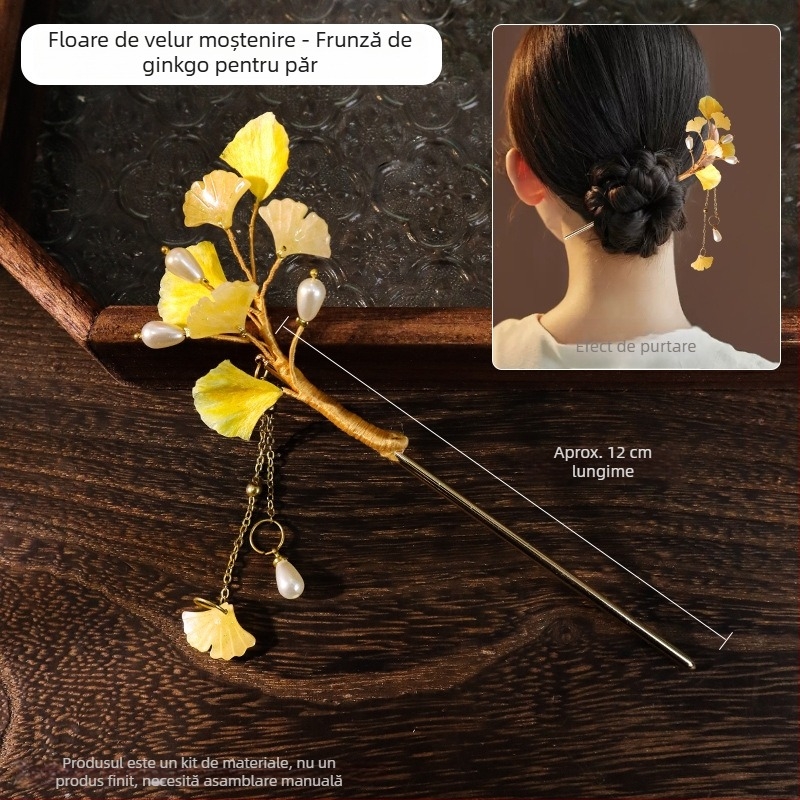 Clip de păr cu floare din velur — Set DIY de materiale, stil antic, aliaj, ambalat individual, primăvara 2025