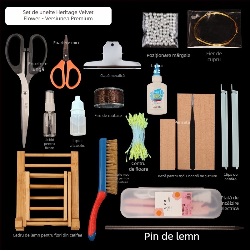 Clip de păr cu floare din velur — Set DIY de materiale, stil antic, aliaj, ambalat individual, primăvara 2025