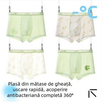 Boxeri pentru copii băieți, material Ice Silk, 85% nylon, 15% spandex, vară 2025, fără cusături