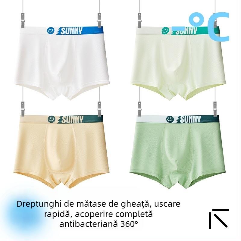 Boxeri pentru copii băieți, material Ice Silk, 85% nylon, 15% spandex, vară 2025, fără cusături