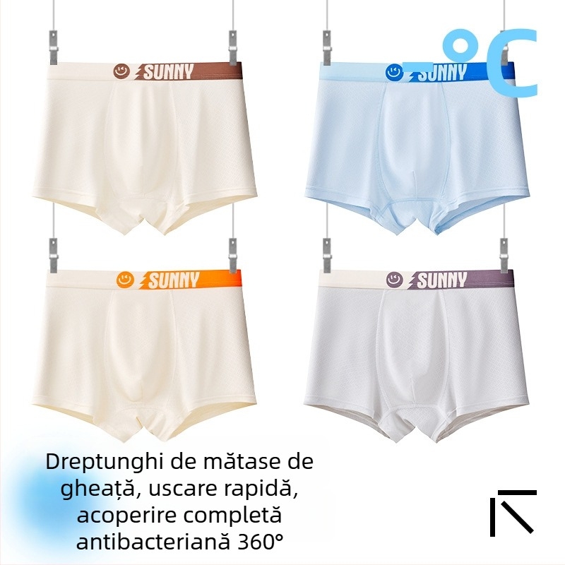 Boxeri pentru copii băieți, material Ice Silk, 85% nylon, 15% spandex, vară 2025, fără cusături