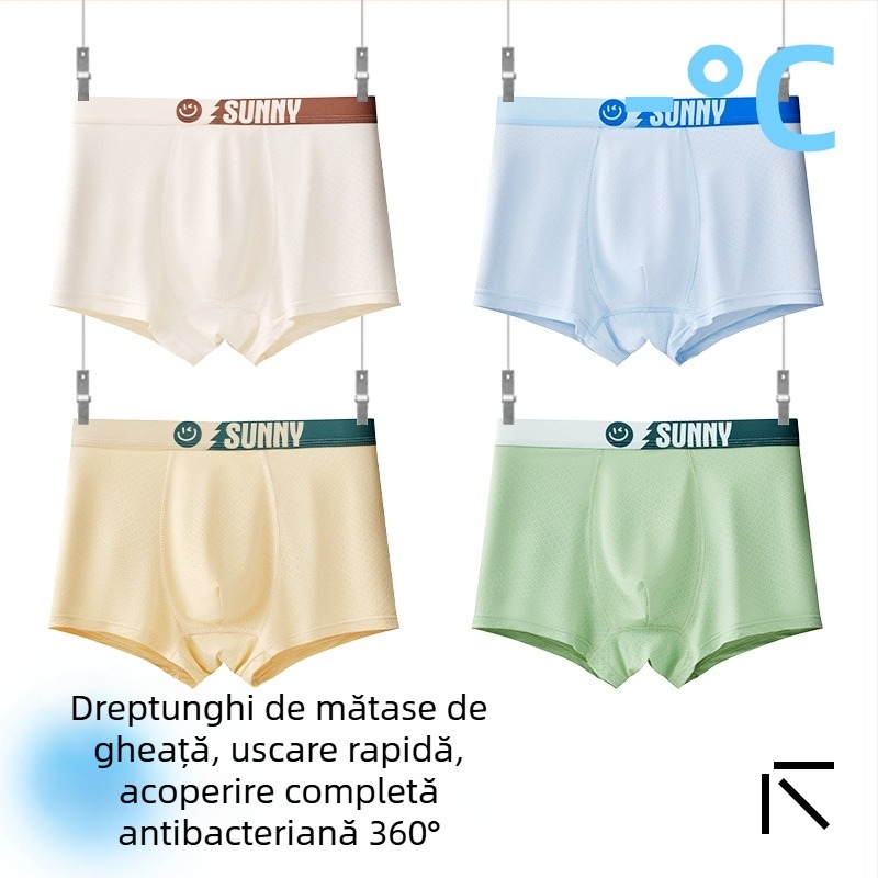 Boxeri pentru copii băieți, material Ice Silk, 85% nylon, 15% spandex, vară 2025, fără cusături