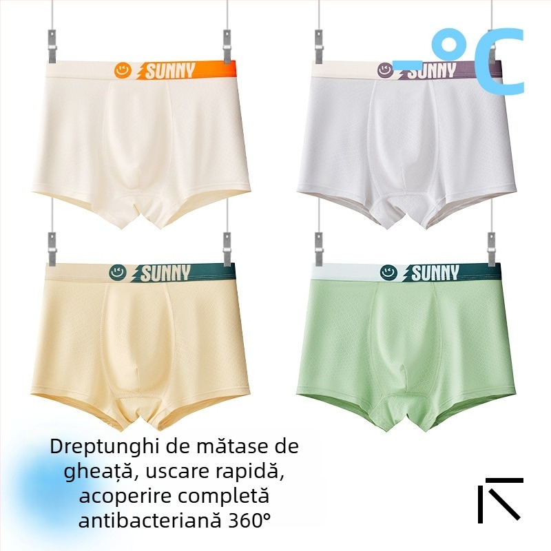 Boxeri pentru copii băieți, material Ice Silk, 85% nylon, 15% spandex, vară 2025, fără cusături