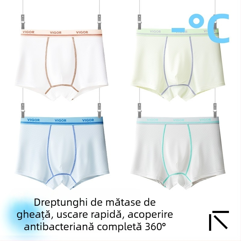 Boxeri pentru copii băieți, material Ice Silk, 85% nylon, 15% spandex, vară 2025, fără cusături