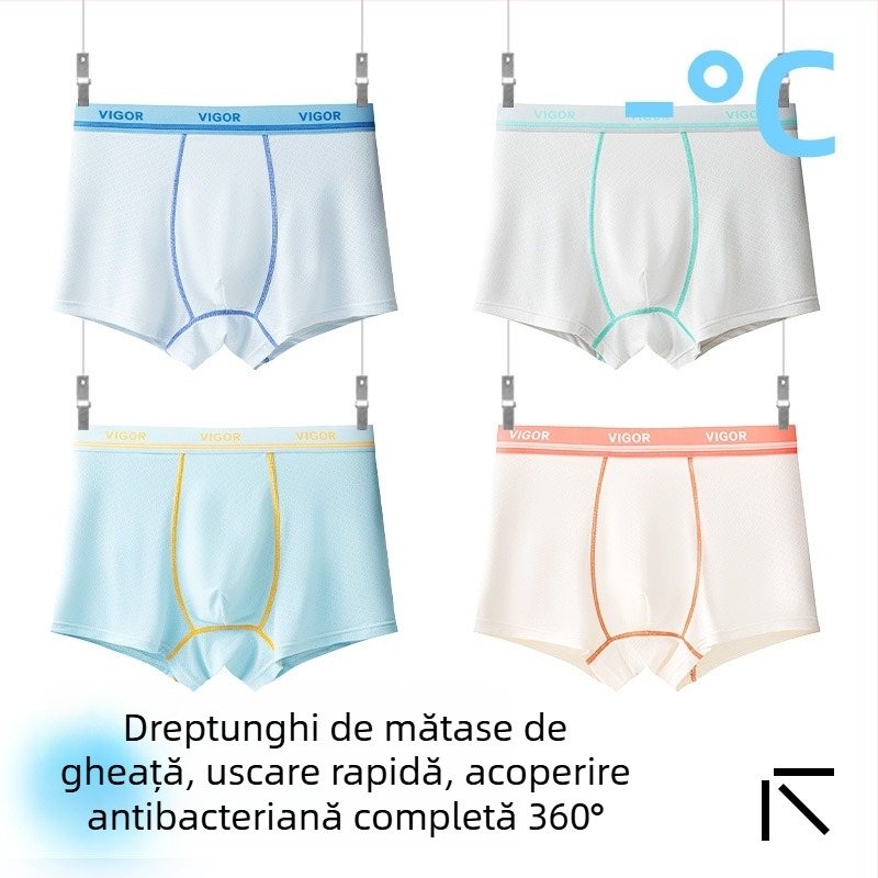 Boxeri pentru copii băieți, material Ice Silk, 85% nylon, 15% spandex, vară 2025, fără cusături